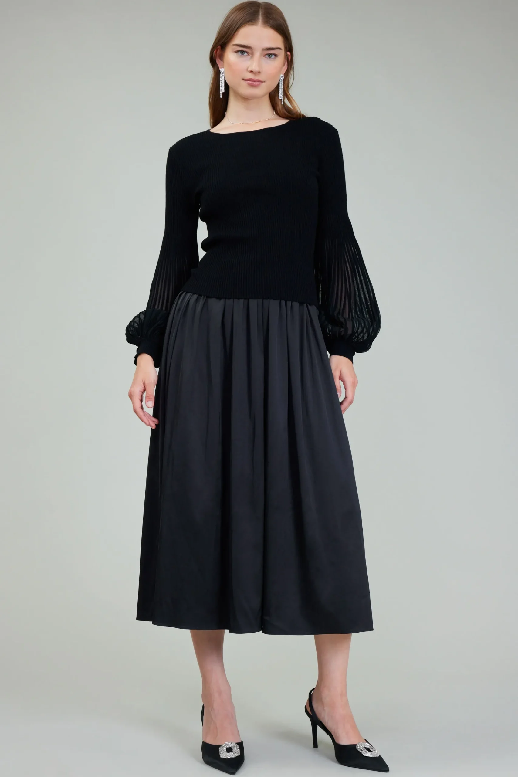 Current Air Knitwear-Nava Sweater Dress Set BLACK