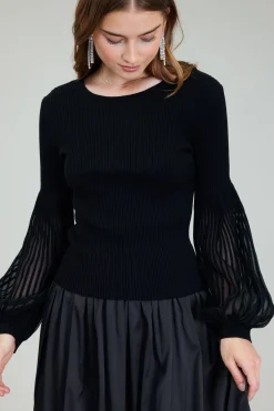 Current Air Knitwear-Nava Sweater Dress Set BLACK