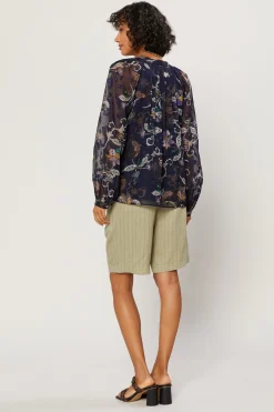 Current Air Long Sleeve Tops-Navy Floral Long Sleeve Top FLORALNAVY