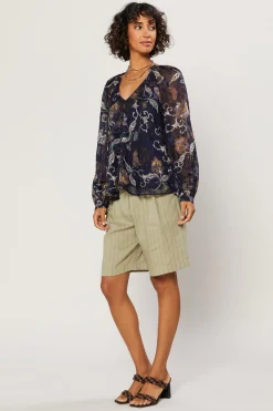 Current Air Long Sleeve Tops-Navy Floral Long Sleeve Top FLORALNAVY
