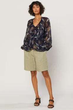 Current Air Long Sleeve Tops-Navy Floral Long Sleeve Top FLORALNAVY