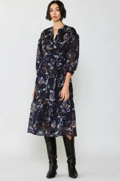 Current Air Midi Dresses-Navy Floral Midi Dress FLORALNAVY
