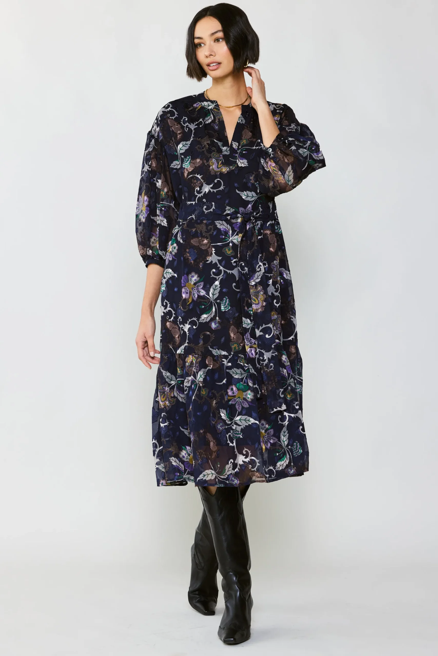 Current Air Midi Dresses-Navy Floral Midi Dress FLORALNAVY