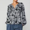 Current Air Long Sleeve Tops-Noir Floral Blouse MONOFLORAL