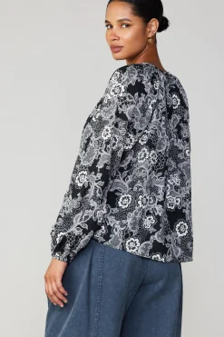 Current Air Long Sleeve Tops-Noir Floral Blouse MONOFLORAL