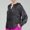 Current Air Long Sleeve Tops-Opalescent Pleated Blouse PLUMGUNMETAL