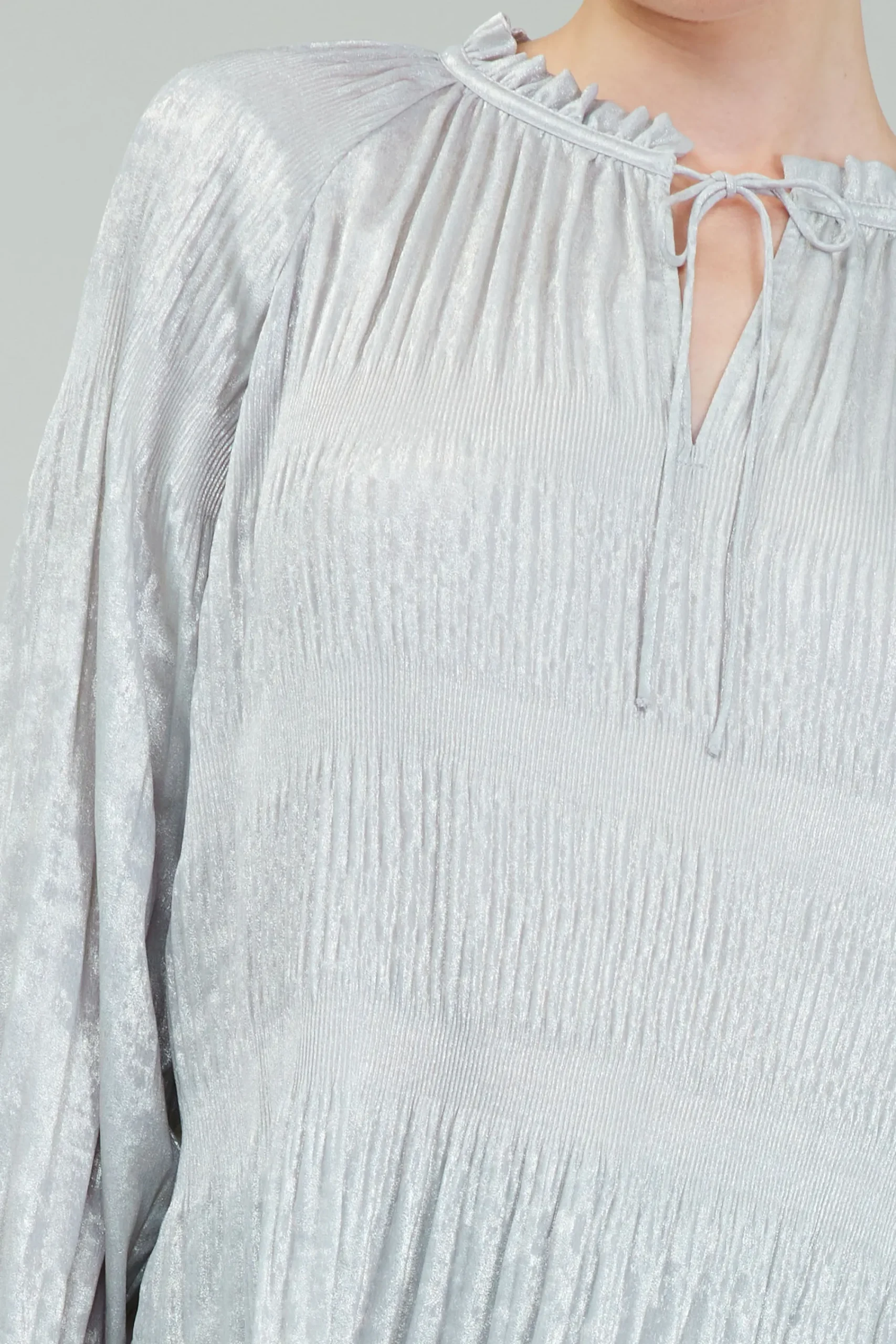 Current Air Long Sleeve Tops-Opalescent Pleated Blouse OYSTER