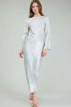 Current Air Maxi Dresses | Midi Dresses-Opalescent Textured Maxi Dress OYSTER