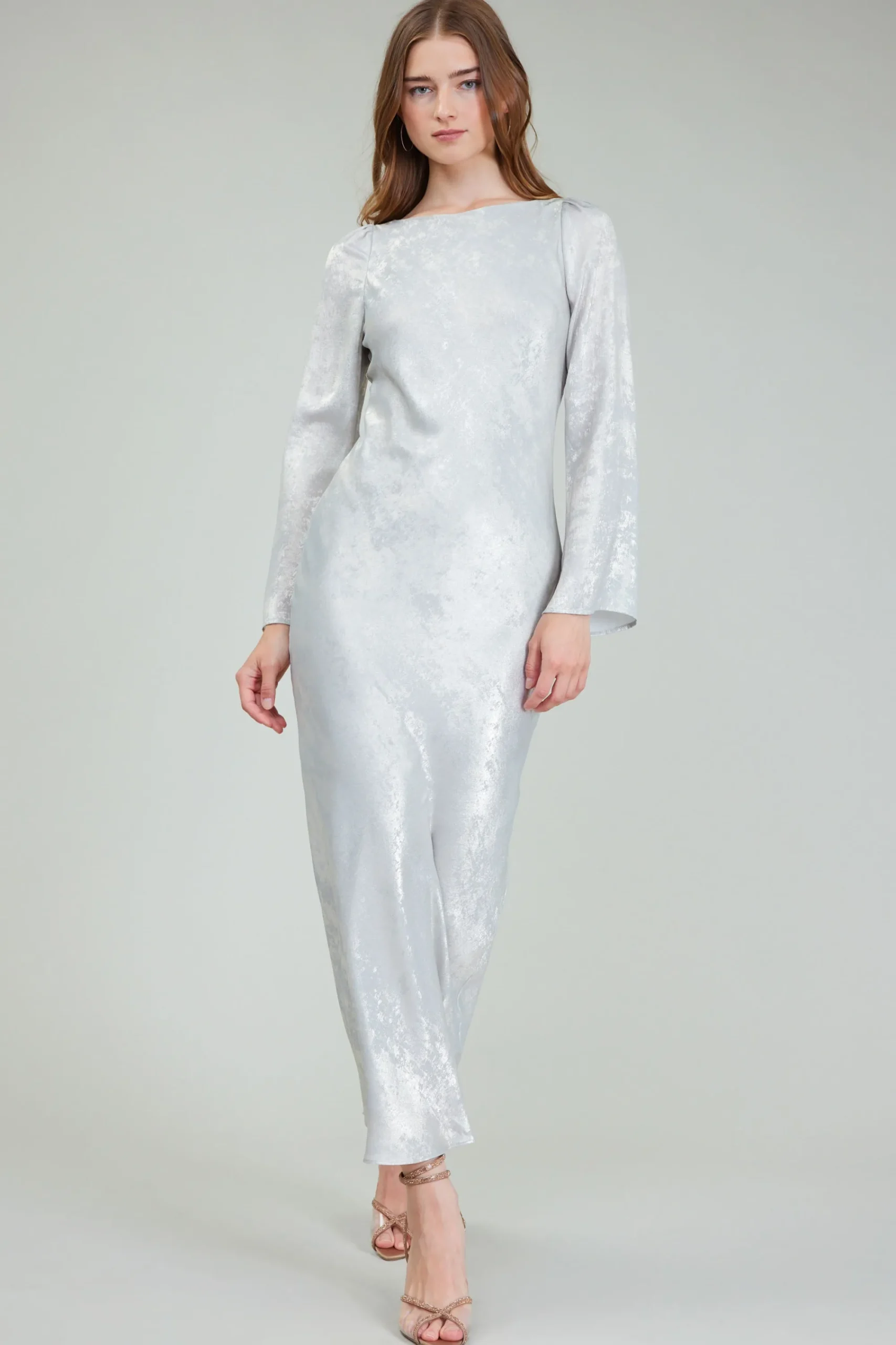Current Air Maxi Dresses | Midi Dresses-Opalescent Textured Maxi Dress OYSTER