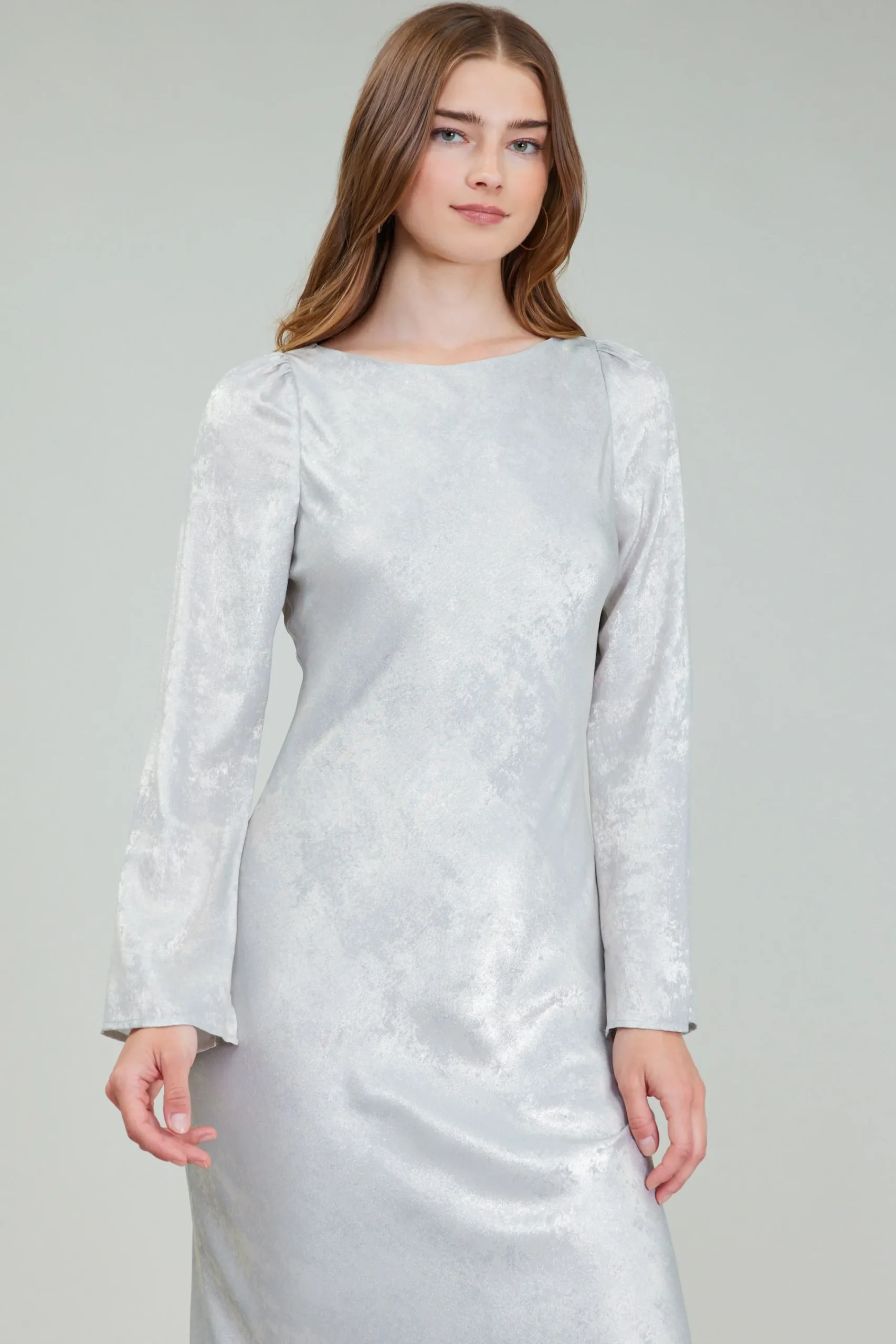 Current Air Maxi Dresses | Midi Dresses-Opalescent Textured Maxi Dress OYSTER