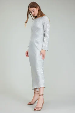 Current Air Maxi Dresses | Midi Dresses-Opalescent Textured Maxi Dress OYSTER
