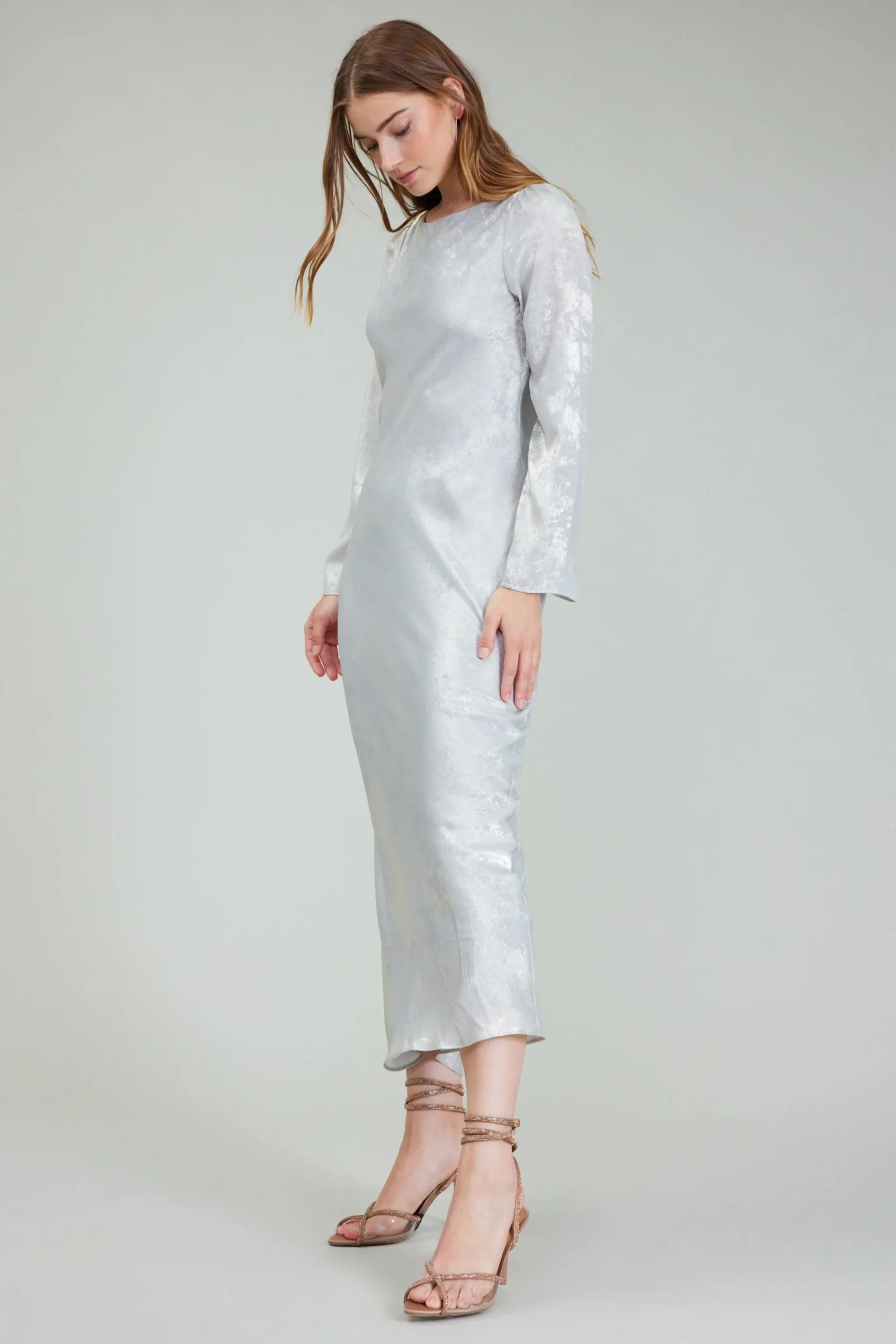 Current Air Maxi Dresses | Midi Dresses-Opalescent Textured Maxi Dress OYSTER