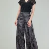Current Air Pants-Opalescent Textured Tiered Pants PLUMGUNMETAL