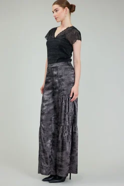 Current Air Pants-Opalescent Textured Tiered Pants PLUMGUNMETAL