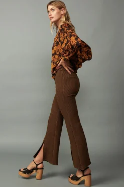 Current Air Long Sleeve Tops-Orange Picot Stitch Blouse BROWNORANGEFLORAL