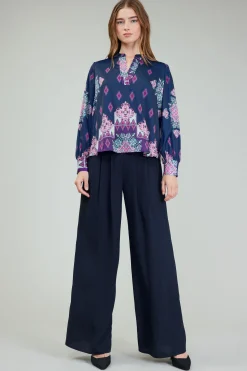 Current Air Long Sleeve Tops-Ornate Border Print Blouse MLT