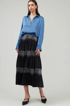 Current Air Skirts-Ornate Motif Midi Skirt BLACKTAUPEMLT