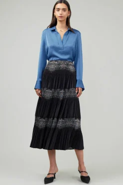 Current Air Skirts-Ornate Motif Midi Skirt BLACKTAUPEMLT