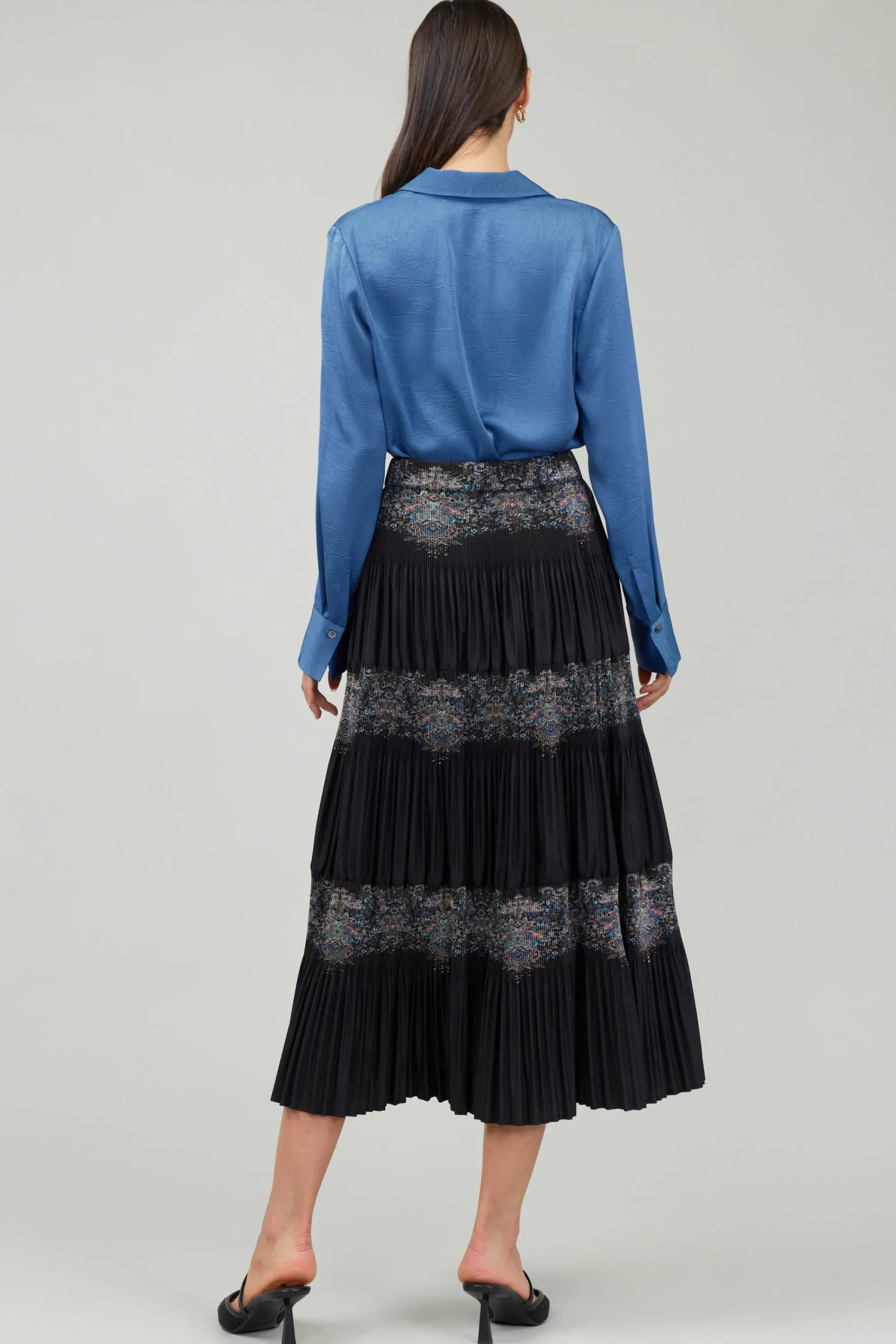 Current Air Skirts-Ornate Motif Midi Skirt BLACKTAUPEMLT