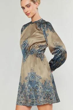 Current Air Mini Dresses-Ornate Motif Mini Dress TAUPEBLUEMLT