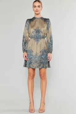 Current Air Mini Dresses-Ornate Motif Mini Dress TAUPEBLUEMLT