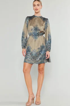 Current Air Mini Dresses-Ornate Motif Mini Dress TAUPEBLUEMLT