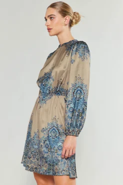 Current Air Mini Dresses-Ornate Motif Mini Dress TAUPEBLUEMLT