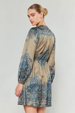 Current Air Mini Dresses-Ornate Motif Mini Dress TAUPEBLUEMLT