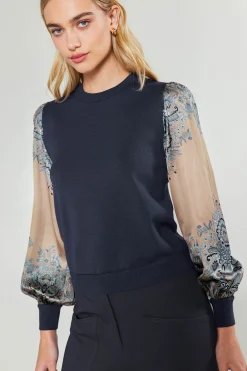 Current Air Knitwear | Sweaters-Ornate Motif Sweater Top TAUPEBLUEMLT
