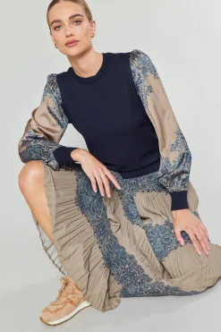Current Air Knitwear | Sweaters-Ornate Motif Sweater Top TAUPEBLUEMLT