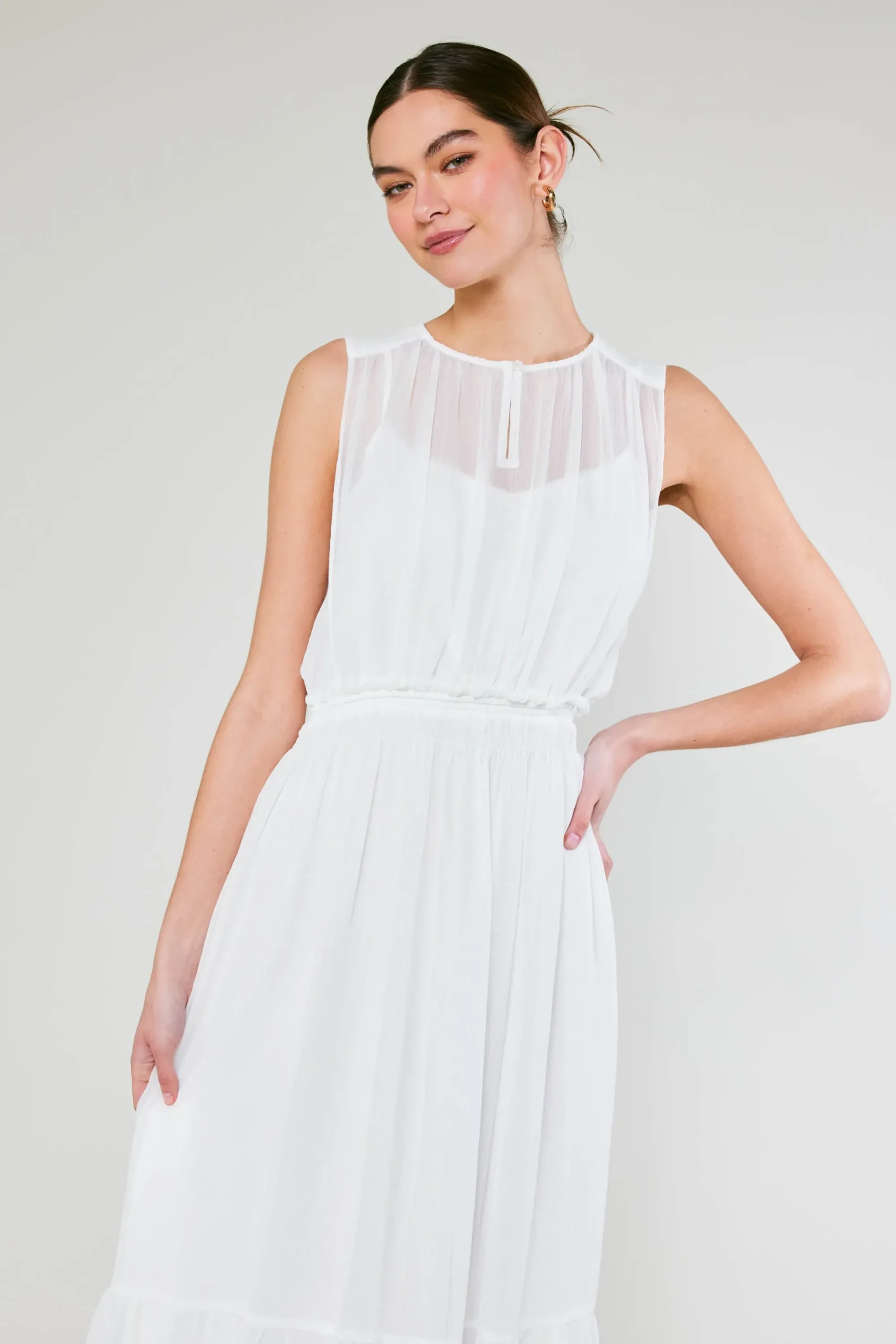 Current Air Midi Dresses-Overlayed Midi Dress WHITE