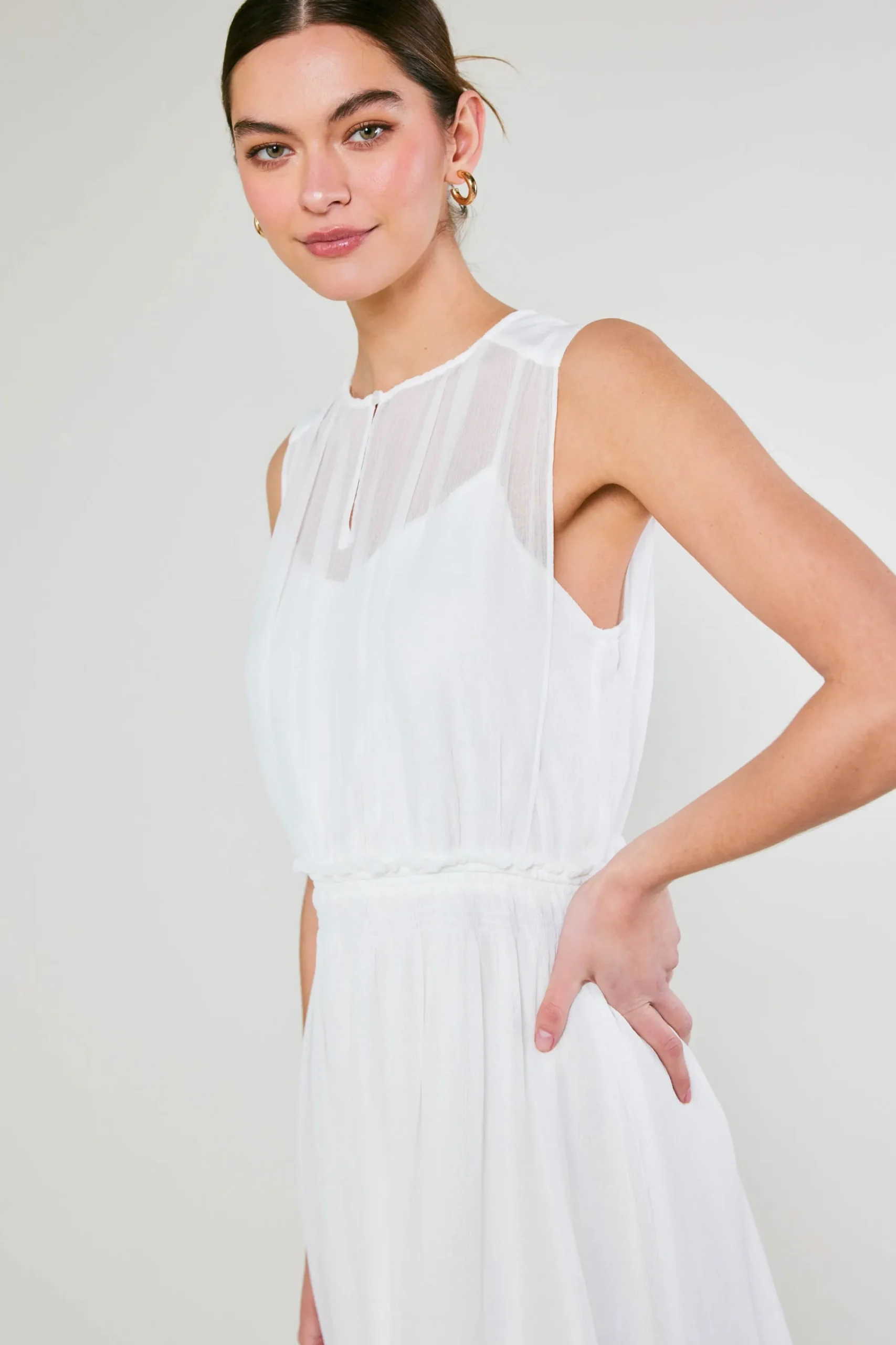 Current Air Midi Dresses-Overlayed Midi Dress WHITE