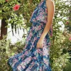 Current Air Maxi Dresses | Midi Dresses-Painterly Floral Asymmetric Dress PINKBLUEMLT