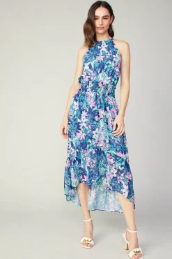 Current Air Maxi Dresses | Midi Dresses-Painterly Floral Asymmetric Dress PINKBLUEMLT