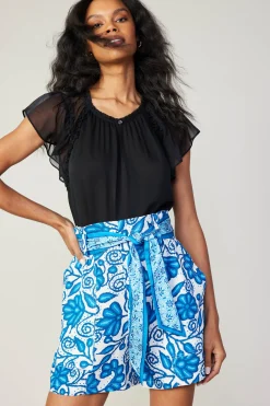 Current Air Shorts-Painterly Floral Belted Shorts BLUEMLT
