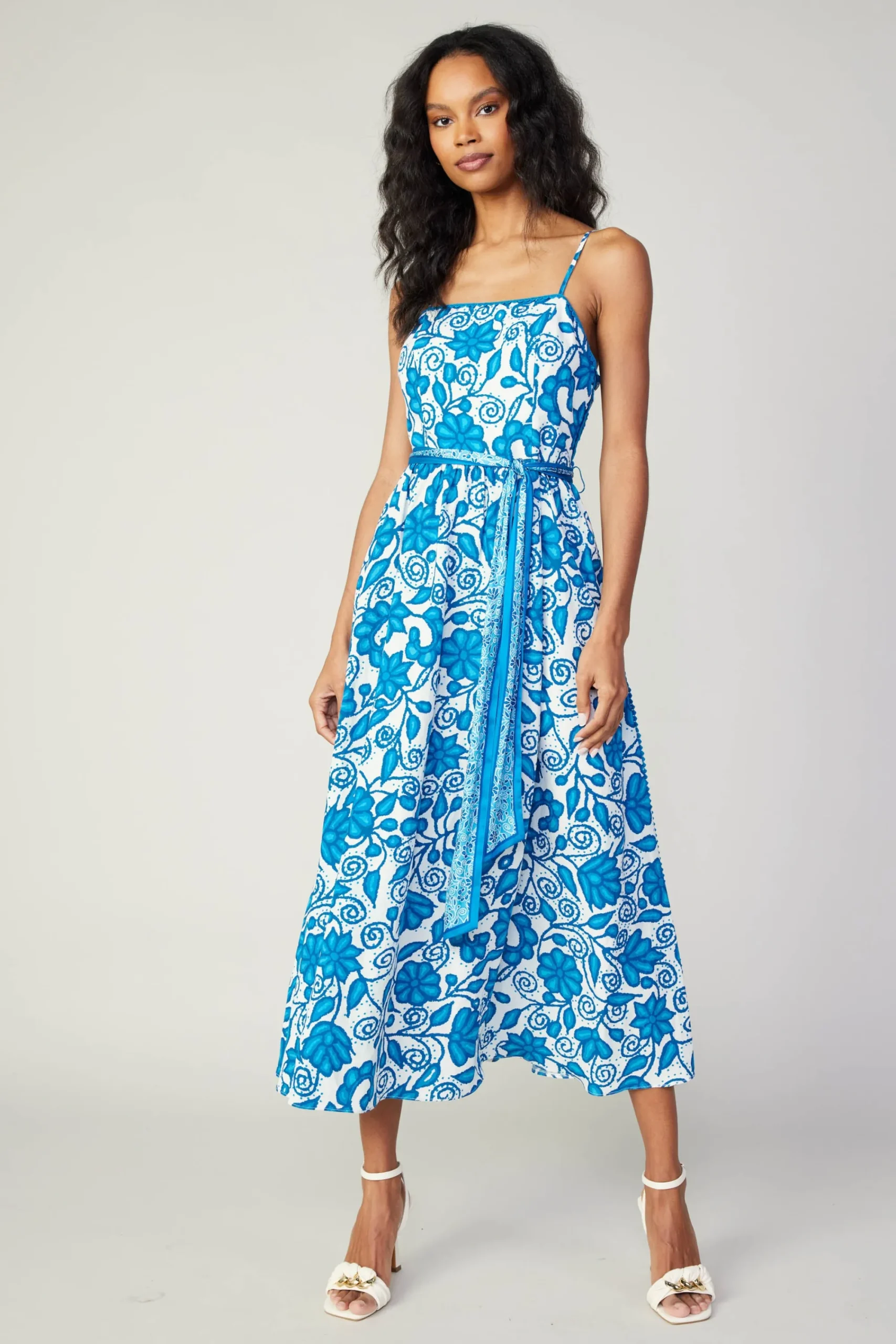 Current Air Midi Dresses-Painterly Floral Midi Dress BLUEMLT