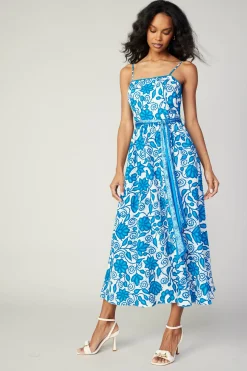 Current Air Midi Dresses-Painterly Floral Midi Dress BLUEMLT