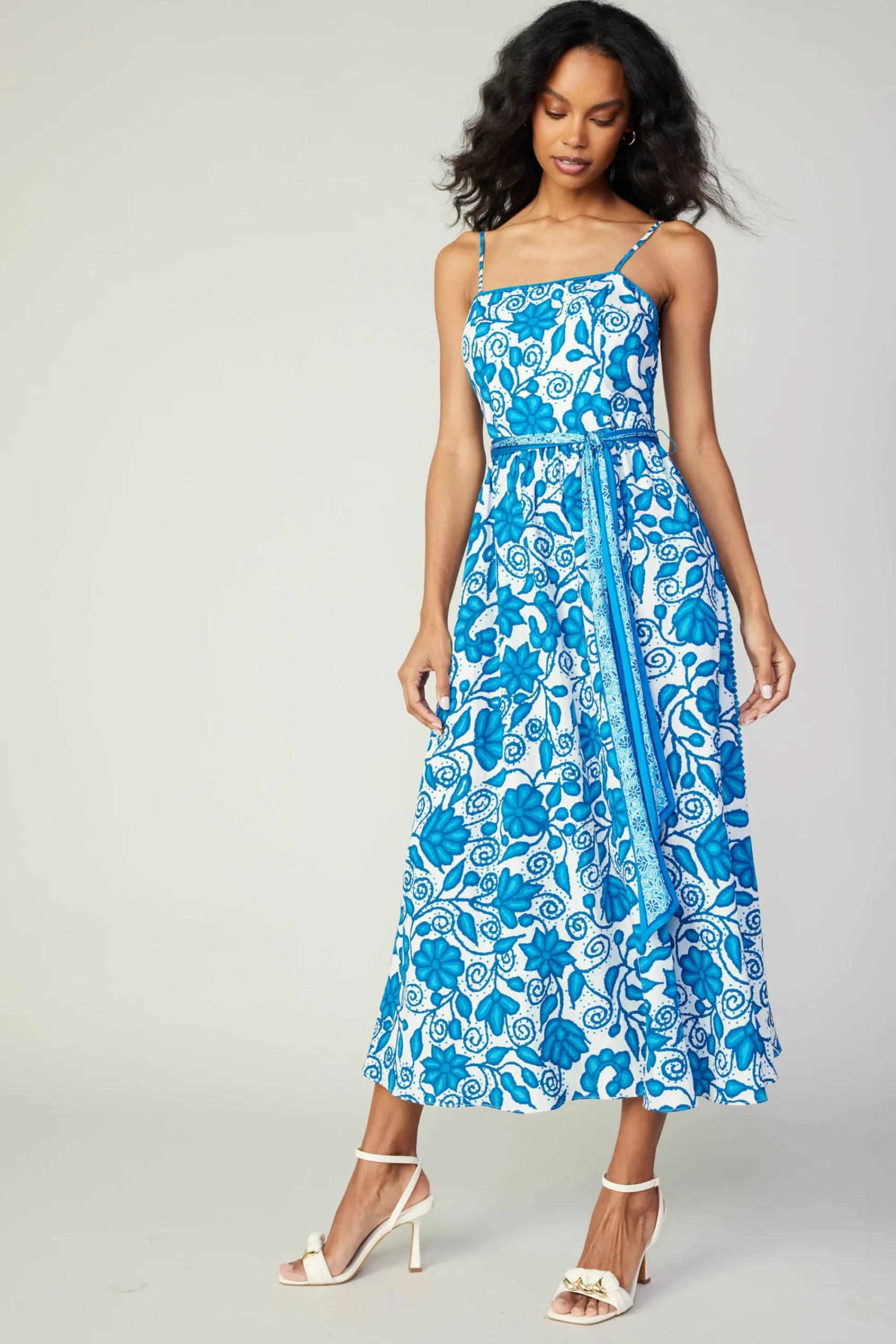Current Air Midi Dresses-Painterly Floral Midi Dress BLUEMLT
