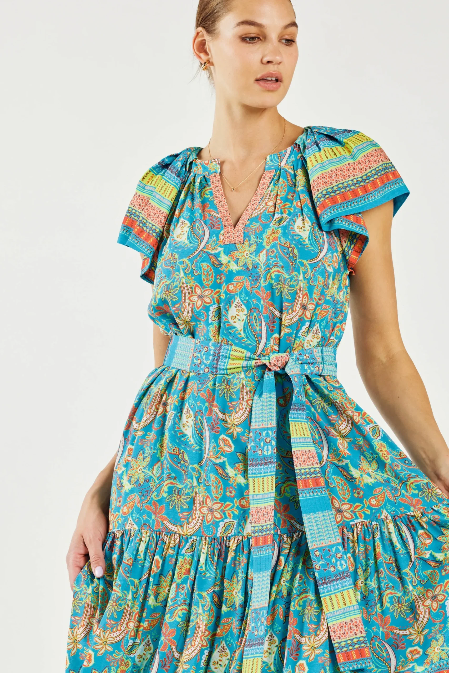 Current Air Midi Dresses-Paisley Border Print Midi Dress BLUEORANGE
