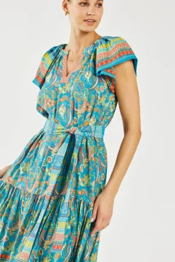 Current Air Midi Dresses-Paisley Border Print Midi Dress BLUEORANGE
