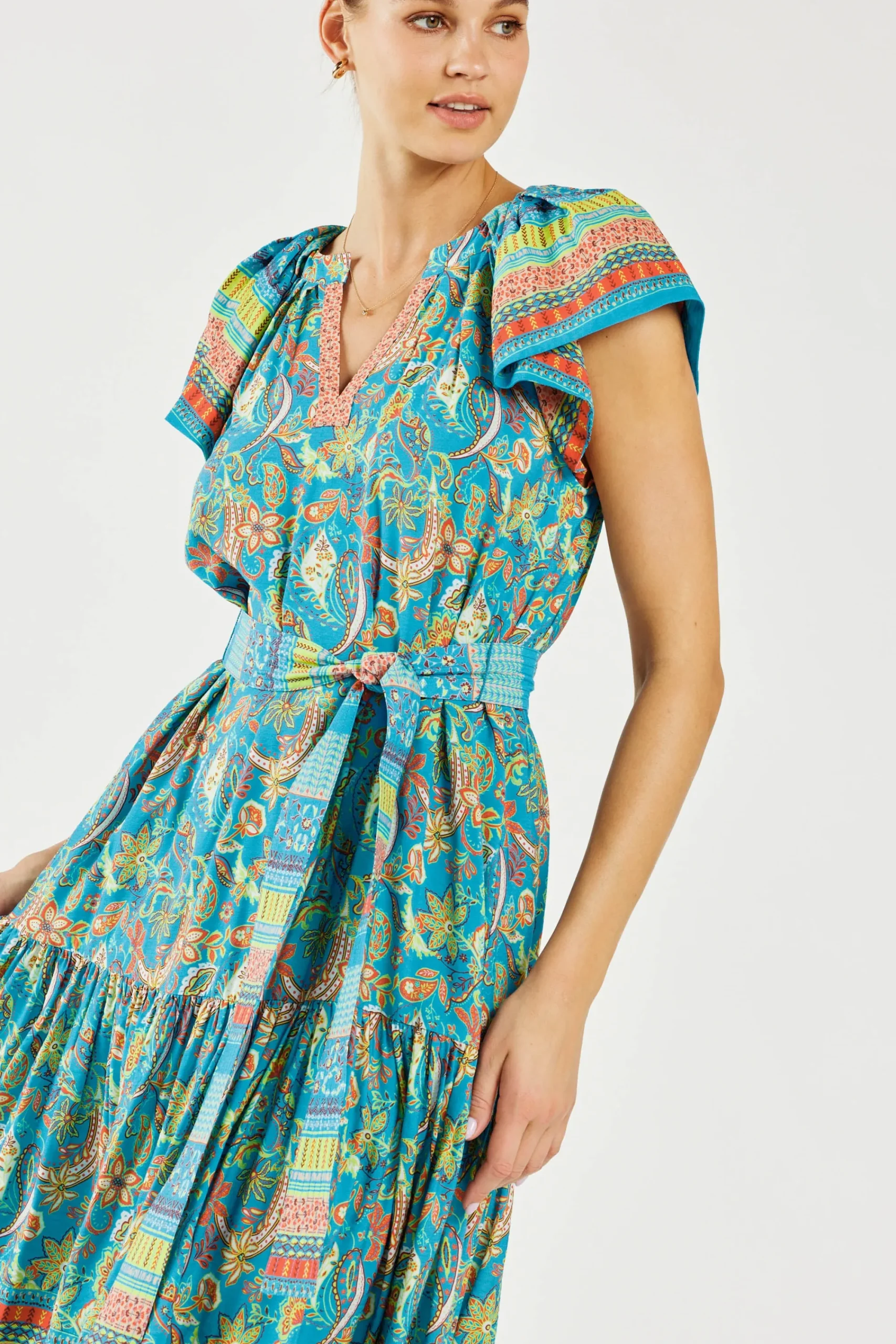 Current Air Midi Dresses-Paisley Border Print Midi Dress BLUEORANGE