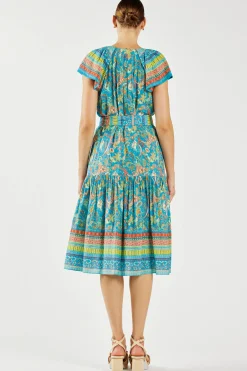 Current Air Midi Dresses-Paisley Border Print Midi Dress BLUEORANGE