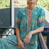 Current Air Short Sleeve Tops-Paisley Border Print Top BLUEORANGE