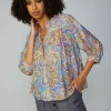 Current Air Long Sleeve Tops-Paisley Motif Button Blouse MLT