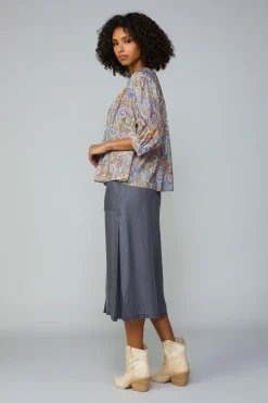 Current Air Long Sleeve Tops-Paisley Motif Button Blouse MLT