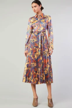 Current Air Maxi Dresses-Paisley Pleated Maxi Dress ORANGEPAISLEY