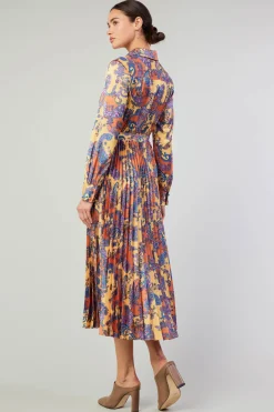 Current Air Maxi Dresses-Paisley Pleated Maxi Dress ORANGEPAISLEY