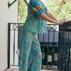 Current Air Pants-Paisley Printed Wide Leg Pants BLUEORANGE