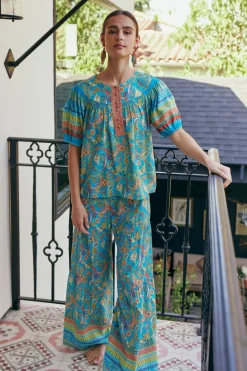 Current Air Pants-Paisley Printed Wide Leg Pants BLUEORANGE