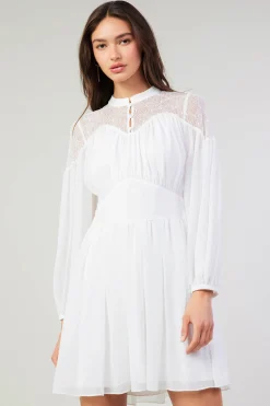 Current Air Mini Dresses-Palermo Lace Collared Mini Dress WHITE